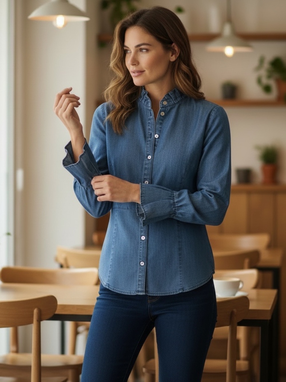 Soft Surroundings Denim-Blue Button Down Shirt
